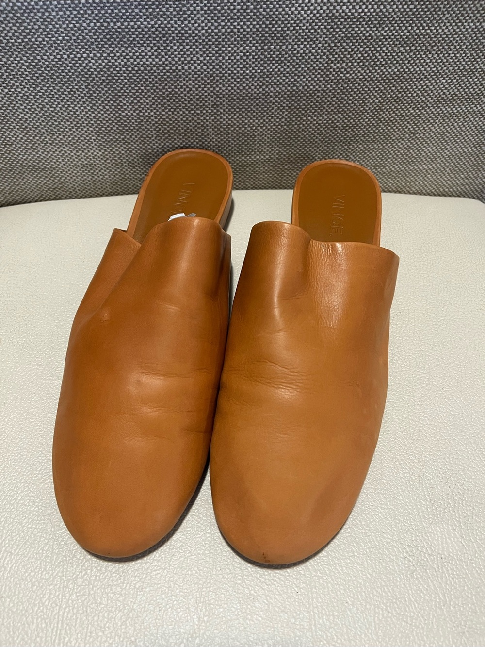 Vince Oren Tan Leather Slip-On Flat Mules Women’s Size 8